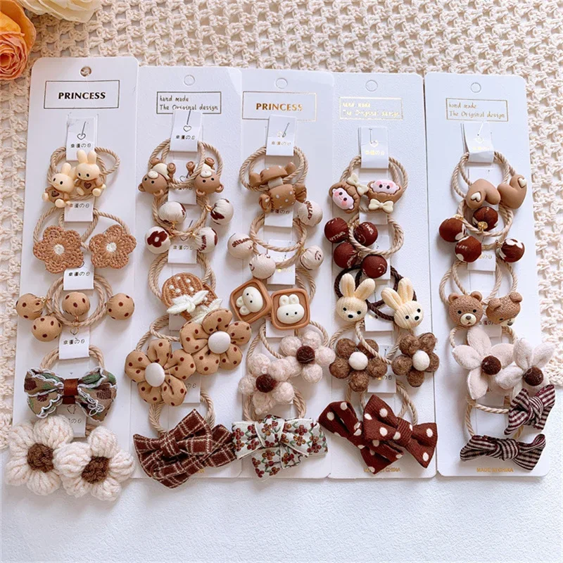 Cute Cartoon Flower Bow Children Small Scrunchie Baby Girl Kid Elastic Hair Rubber Band Accessories Tie Hair Ring Rope Headdress