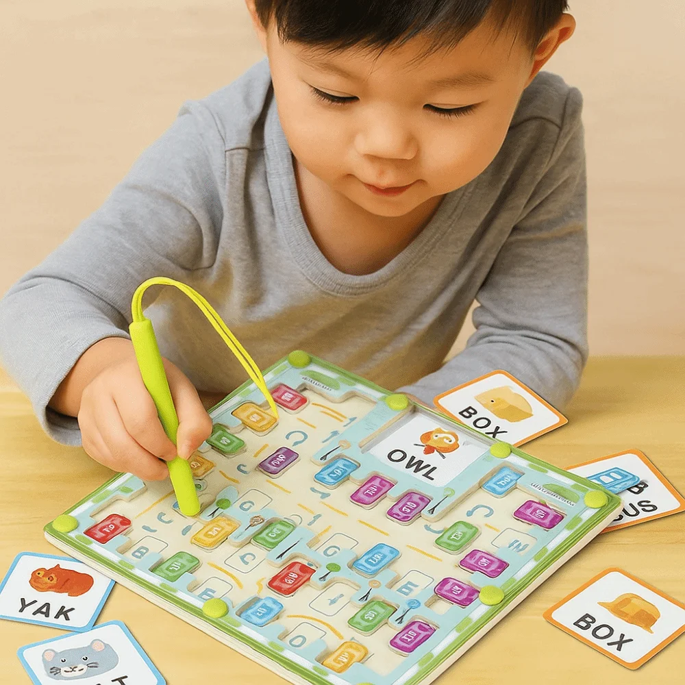 Wooden Magnetic Color Words Maze Spelling Practice 26 English Letters Letters Puzzle Puzzle Boards Montessori Early Educational
