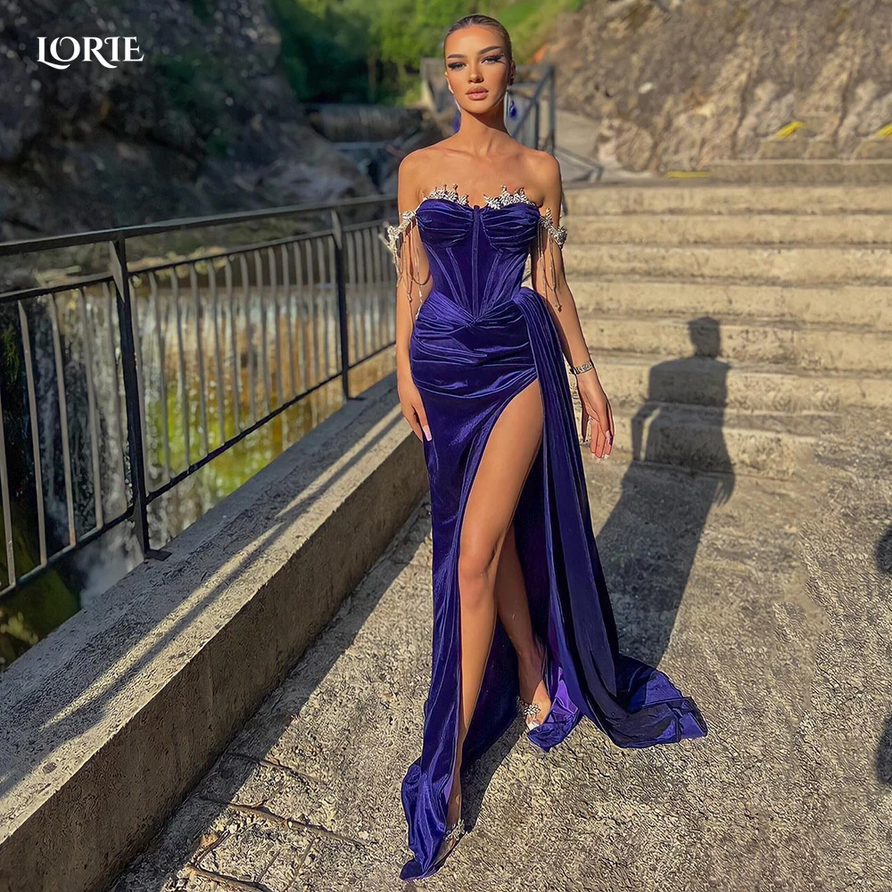 LORIE Royal Purple Side Split Evening Dresses Dubai Arabia Off Shoulder Beadings Mermaid Formal Prom Gowns 2024 Sexy Party Dress