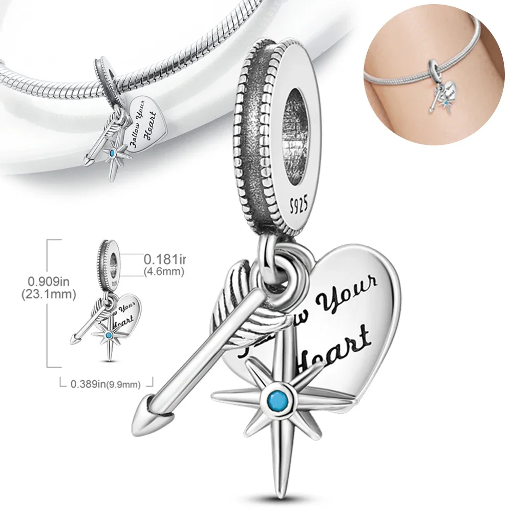 Charms Plata 925 Arrow-shaped Sun Heart-shaped Beads Fit Original 925 Bracelets Charms For Women Jewelry DIY Making Gifts