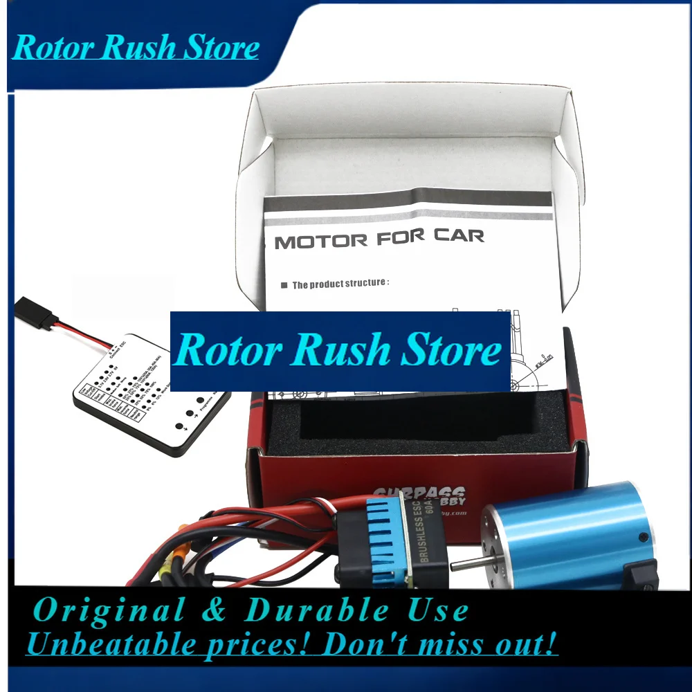RoRuSWaterproof 3650 3100KV/3500KV/3900KV/3930KV/4300KV/5200KV 4-Poles Brushless Motor 60A ESC Program Card For 1/8 1/10 RC Car
