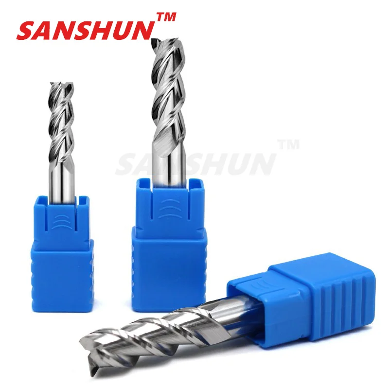 Fräsen Cutter Legierung Beschichtung Wolfram Stahl Werkzeug Durch Aluminium HRC50 Cnc Bearbeitungs 3 Klinge Schaftfräser Top SANSHUN Holz Fräsen