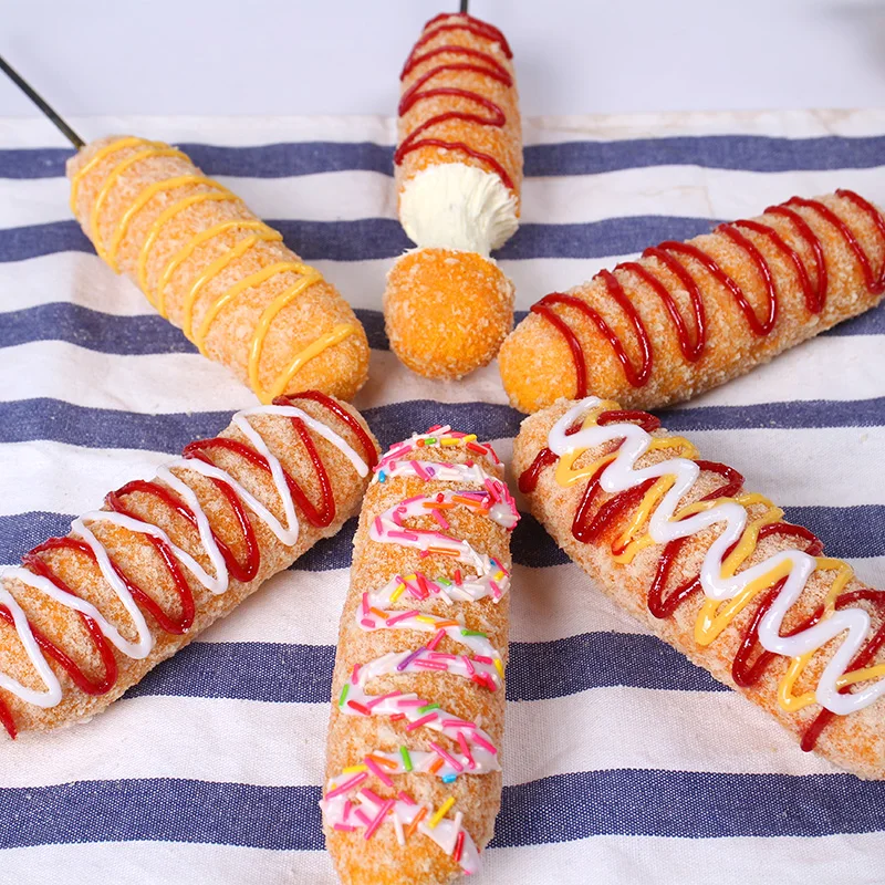 Korean Simulation Food Snack Model Cheese Brushed Hot Dog Stick Model Cheese Stick Props Food Sample Customization