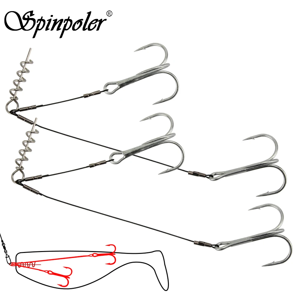 Spinpoler Corkscrew Stinger Rig Hook Double Sharp Treble Pike Bass Fishhook High-Carbon Steel For Soft Lure Fishing Equipment