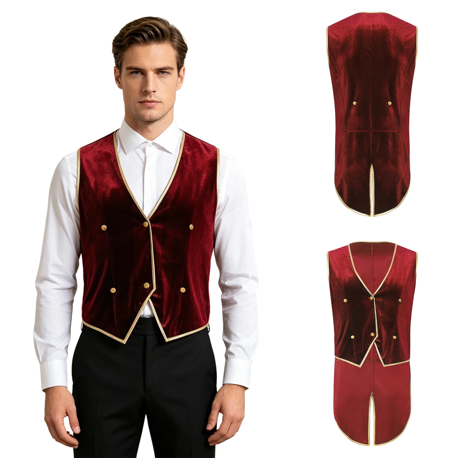 Men Medieval Tailcoat Vest Steampunk Victorian Vintage Velvet Tuxedo Waistcoat Halloween Carnival Theme Party Dress Up Costume