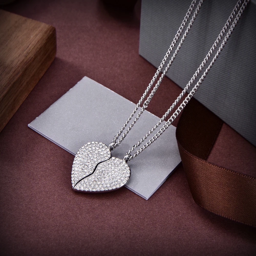 Heart-Shaped Zircon 2-In-1 Necklace Detachable Cool Trend Fashion High-Quality Jewelry For Women Party Anniversary Gifts