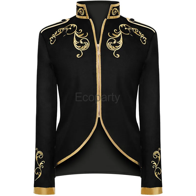 Medieval Victoria King Prince Cosplay Costume Coat Men Halloween Carnival Party Knight Golden Embroidery Stand Collar Top Jacket