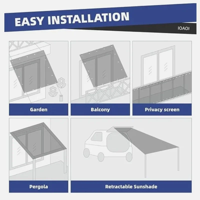 Quadratisches Sonnensegel, wasserdicht, UV-beständig, leichtes Schattentuch für Pergola, Innenhof, Garten, Weg, Terrasse, Rasen, Sonnenschutz, Grau – Detail 8