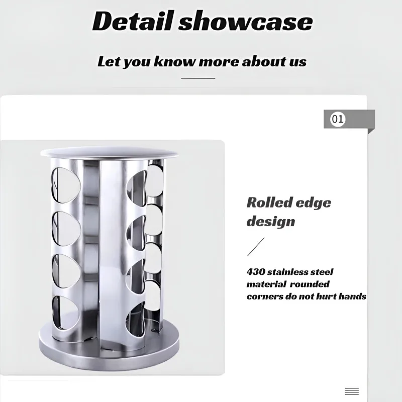 رف توابل من الفولاذ المقاوم للصدأ قابل للدوران للمطبخ المنزلي برطمان توابل وزجاجة توابل ومنظم تخزين وتصميم موفر للمساحة