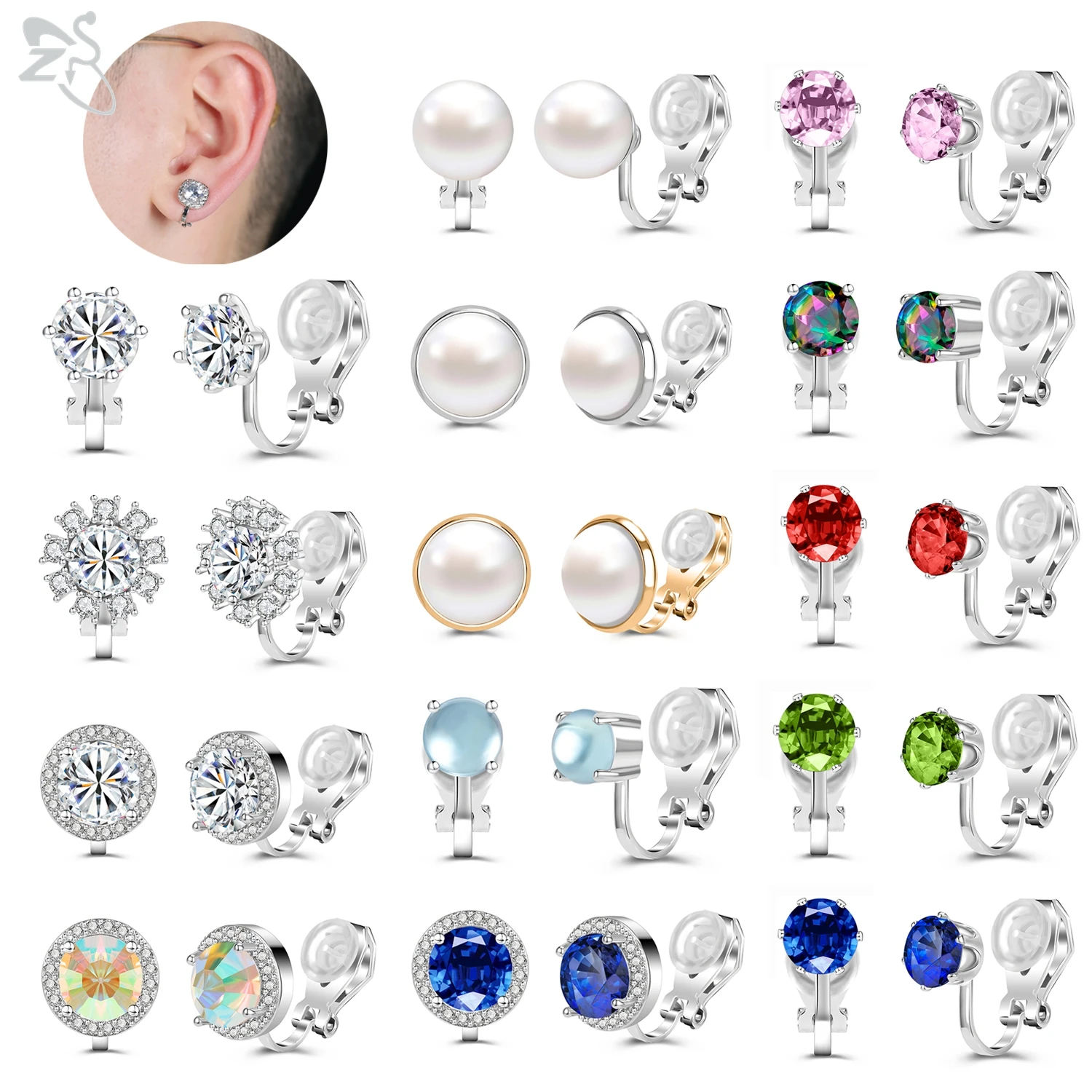 

AOEDEJ 1 Pair Colorful CZ Crystal Clip Earrings For Women White Pearl Fake Piercing Earring Flower No Piercing Ears Cuff Jewelry