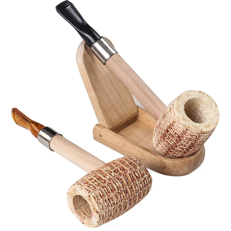 Portable and Removable Tobacco Pipe, Natural Corn Pipes, Disposable Straight Type, Creative Oval, Medium Corn Pipe, 1Pc