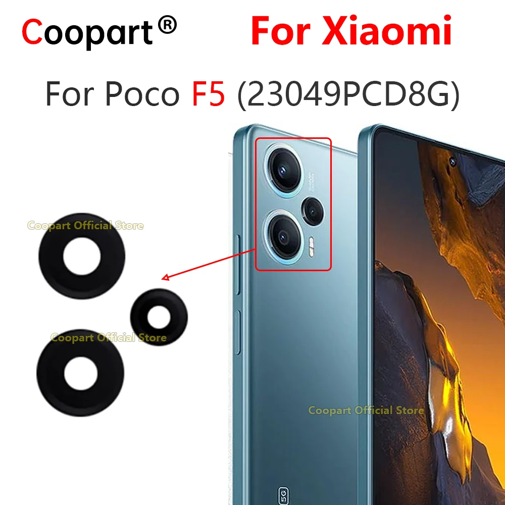 Coopart Rear Back Camera Glass Lens For Xiaomi Poco F5 5G Replacement With Adhesive Sticker 23049PCD8G
