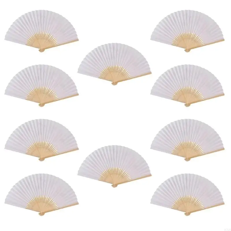 97QD 10Pcs/Pack Classical Chinese Paper Fan Plain White Folding Fan for Home Decors