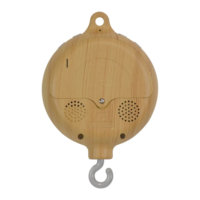 Culla per bambini supporto per campanello da letto sospeso Mobile stampa supporto per carillon in plastica a grana legno staffa per braccio decorativo