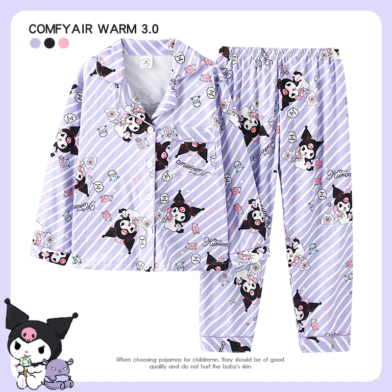 Sanrio Cinnamoroll Pajamas Kuromi Hello Kitty Melody Children Casual Spring Home Long Sleeve Sleepwear Kid Girls Nightwear Pants