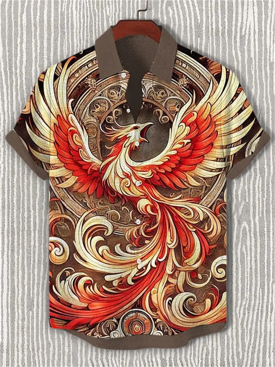 Stylish Bird Print Men's Short-Sleeve Shirt 4