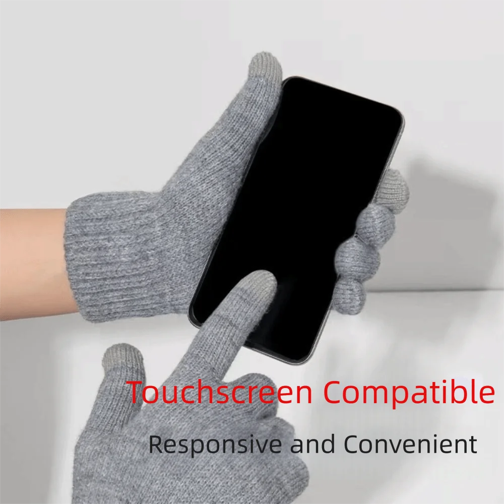 

Теплые вязаные перчатки для сенсорных экранов, однотонные, для мужчин и девочек