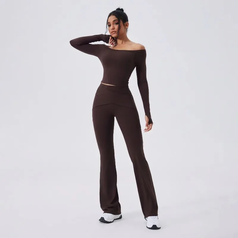 

Women's One Shoulder Yoga Set Butt Lifting Naked Sensation Speed Drying Long Sleeve Sports Set Outdoor Running Fitness Clothing