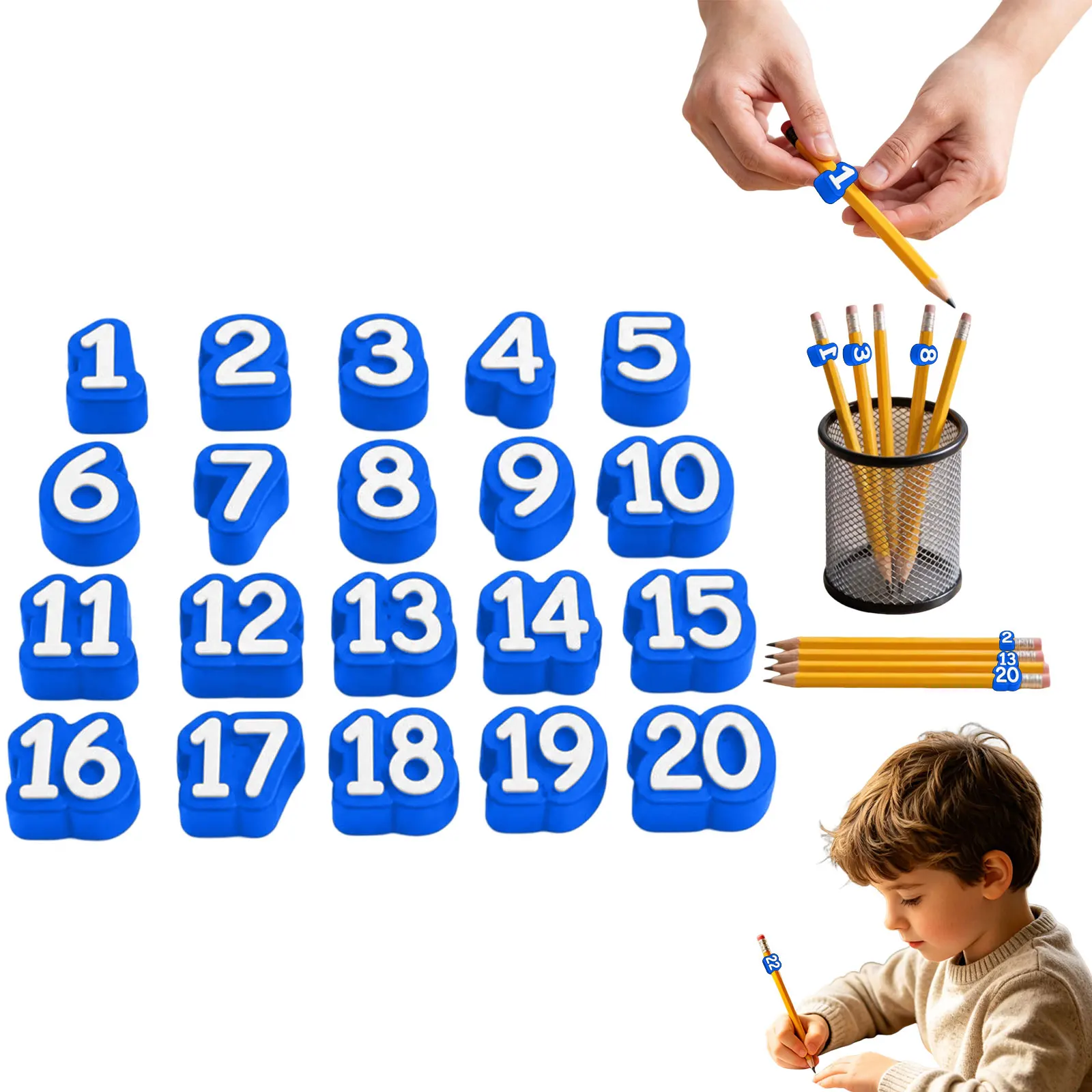 20 Pcs Numbered Pencil Toppers, Reusable Classroom Pencil Labels for Teachers, Craft Organizers & Storage Supplies