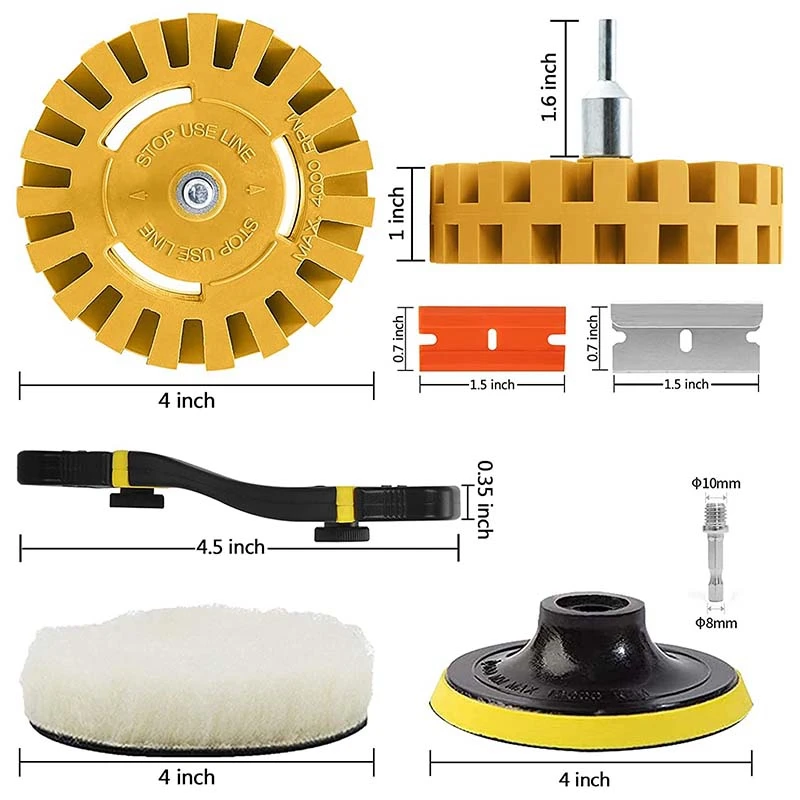 

Decal Remover Eraser Wheel, Adhesive Sticker Remover Wheel , Plastic Razor Blades Pinstripe Vinyl Removal Tool