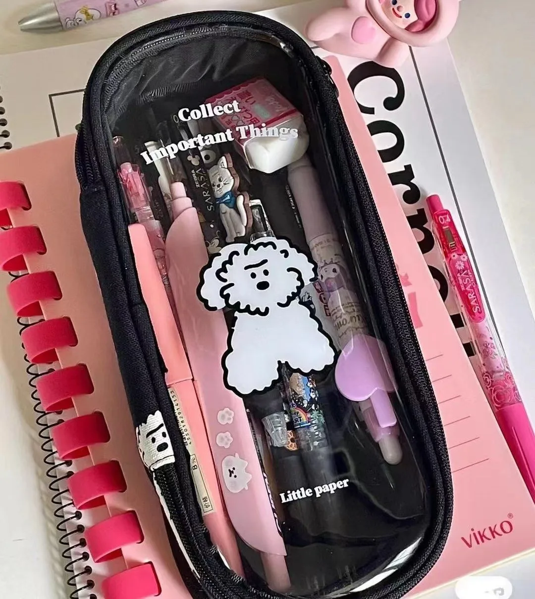 Puppy Pencil Case Transparent Zipper Pencil Bag Large Capacity Cartoon Stationary Storage Bag Girls Pen Pouch School Supplies