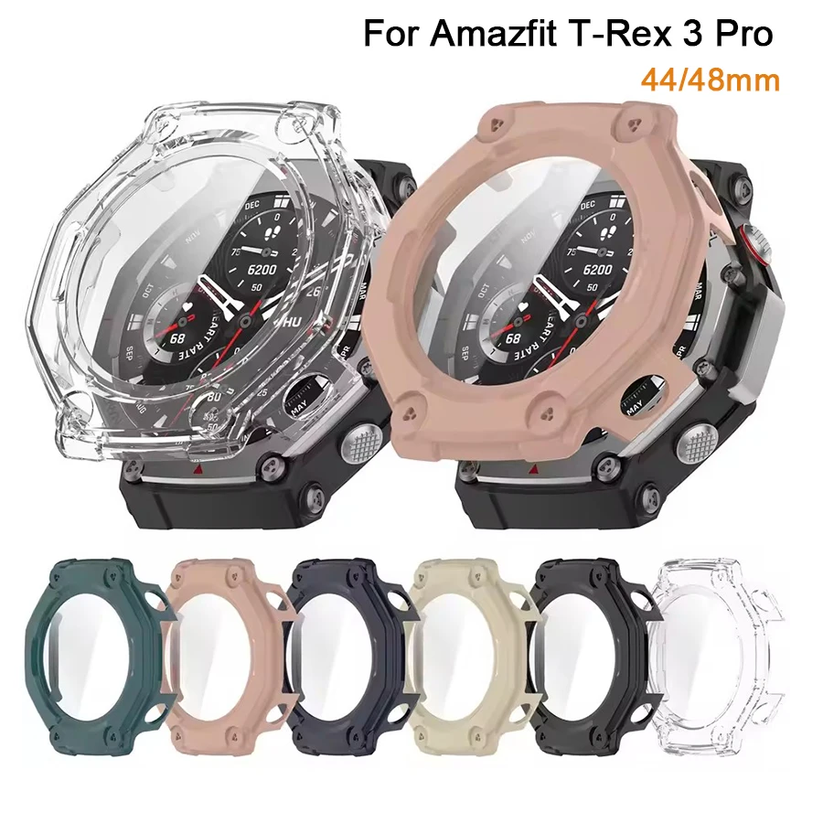 Protective Case For Huami Amazfit T-Rex 3 Pro 44mm 48mm Screen Protector Cover Hard T-Rex3 Shell 2in1 Tempered Glass Case Film