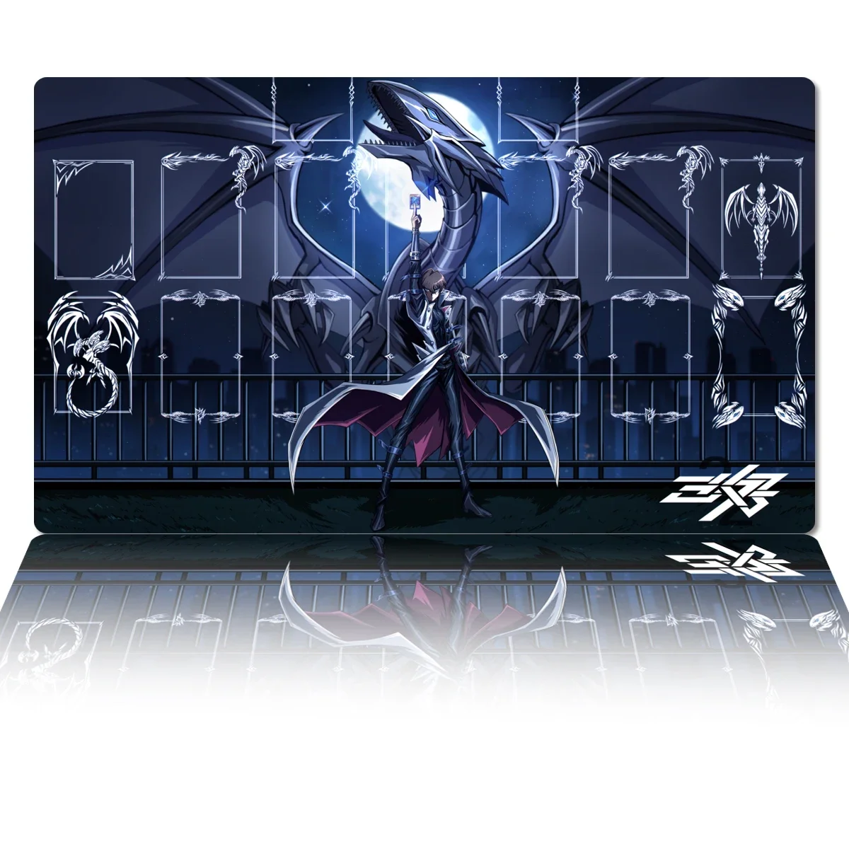 YuGiOh Blue-Eyes White Dragon TCG Mat Seto Kaiba Trading Card Game Mat CCG Playmat Rubber Mouse Pad Zones Free Bag 600x350x2mm