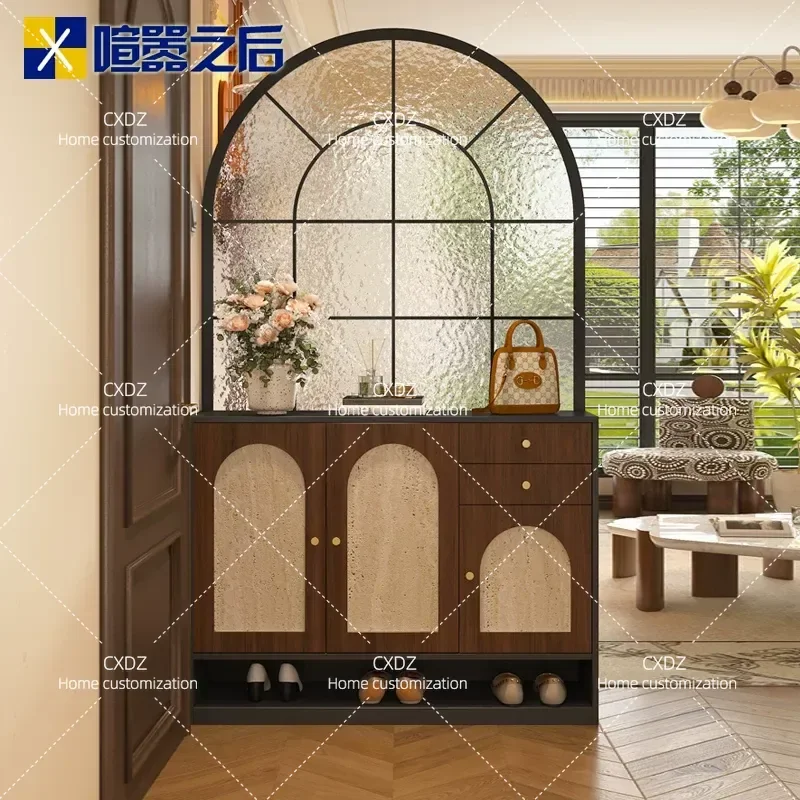 Medieval Solid Wood Screen Partition Cabinet Entrance Shoe Cabinet Foyer Storage Integrated Facing Door Side Cabinet 9W55