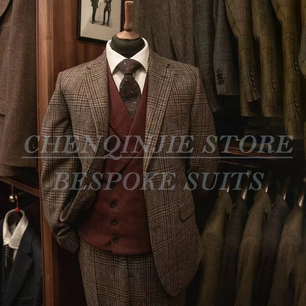 

High Quality Men's 3 Piece Suits Fashion Single Breasted Notch Lapel Jacket Pants Vest Full Sets Customzied Male Clothing Terno