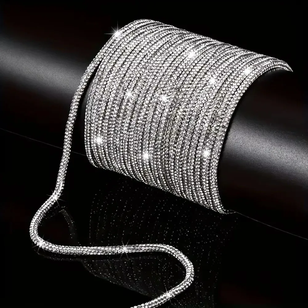 Fashion DIY Crystal Rhinestone Cord 4mm 1 Yard Glass Diamond Rope Sparkling Party Costume Decoration DIY Sewing Trim