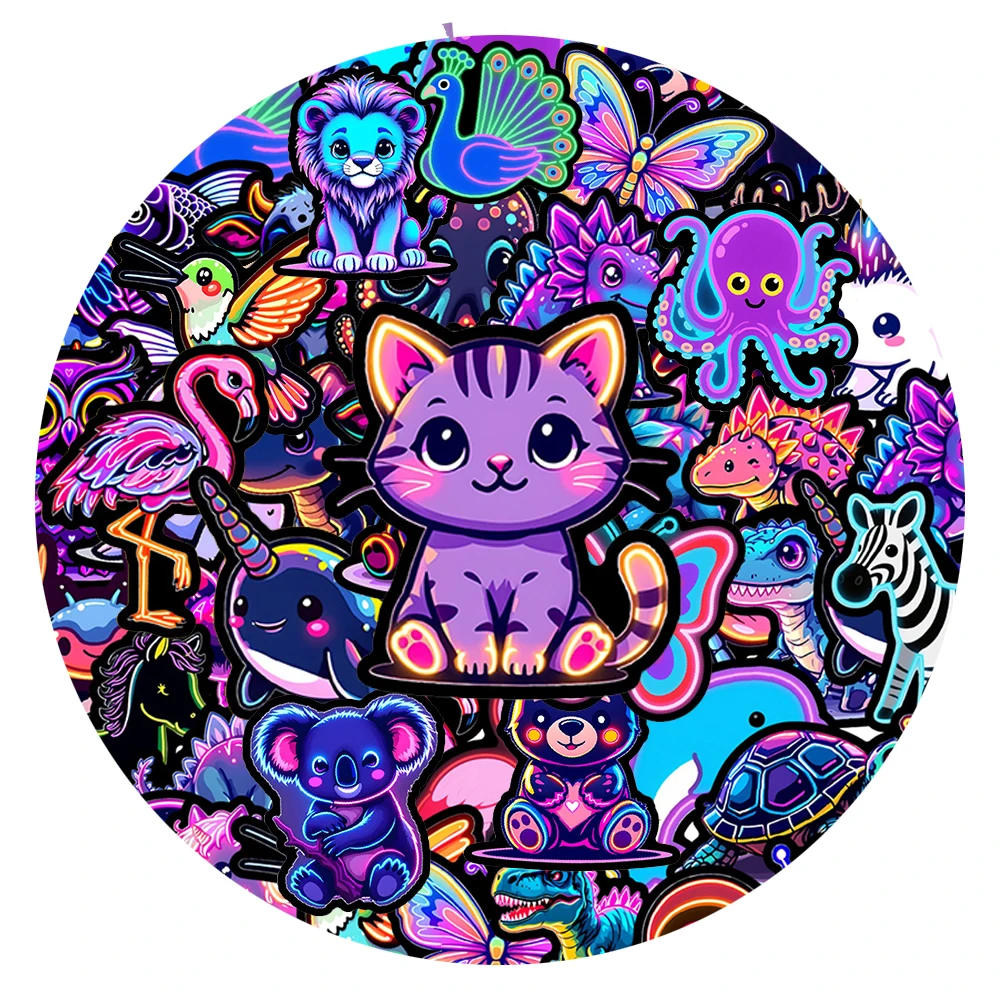 

10/30/50pcs Neon Light Cute Animal Graffiti Stickers Aesthetic DIY Skateboard Luggage Guitar Car Kawaii Decoration Sticker Packs