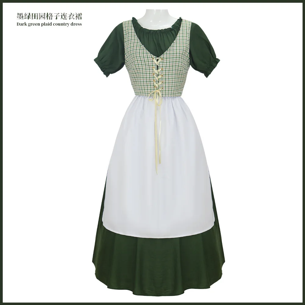 

Лендовое колониальное изумрудно-зеленое клетчатое платье на Хэллоуин, викторианский средневековый сценический костюм