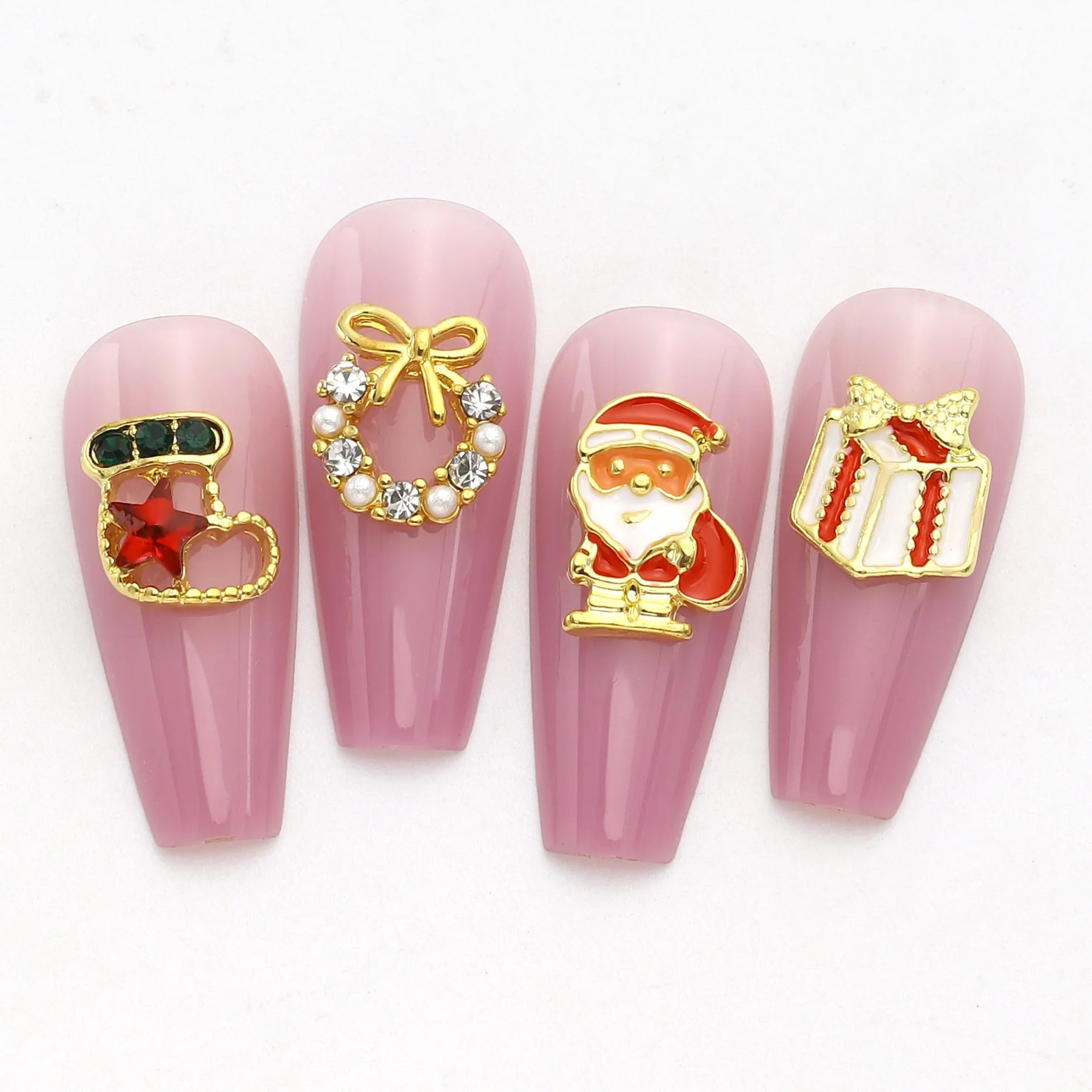 10 pcs Garland Bowknot Pearl Nail Art Charm 3D Zircon Christmas Wreath Hat Old Man Nail Jewelry Luxury New Year Nail Decoration