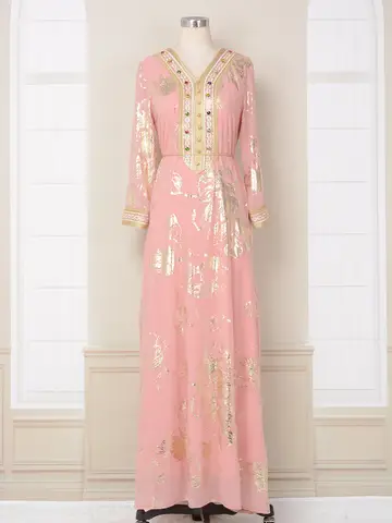 Arabisk klänning med skärp för kvinnor, folietryck, diamantutsmyckning, kvällsfest, bröllop, ramadan, eid, söt dubai, marockansk kaftan 10 best sales Marockansk brudklänning - №8