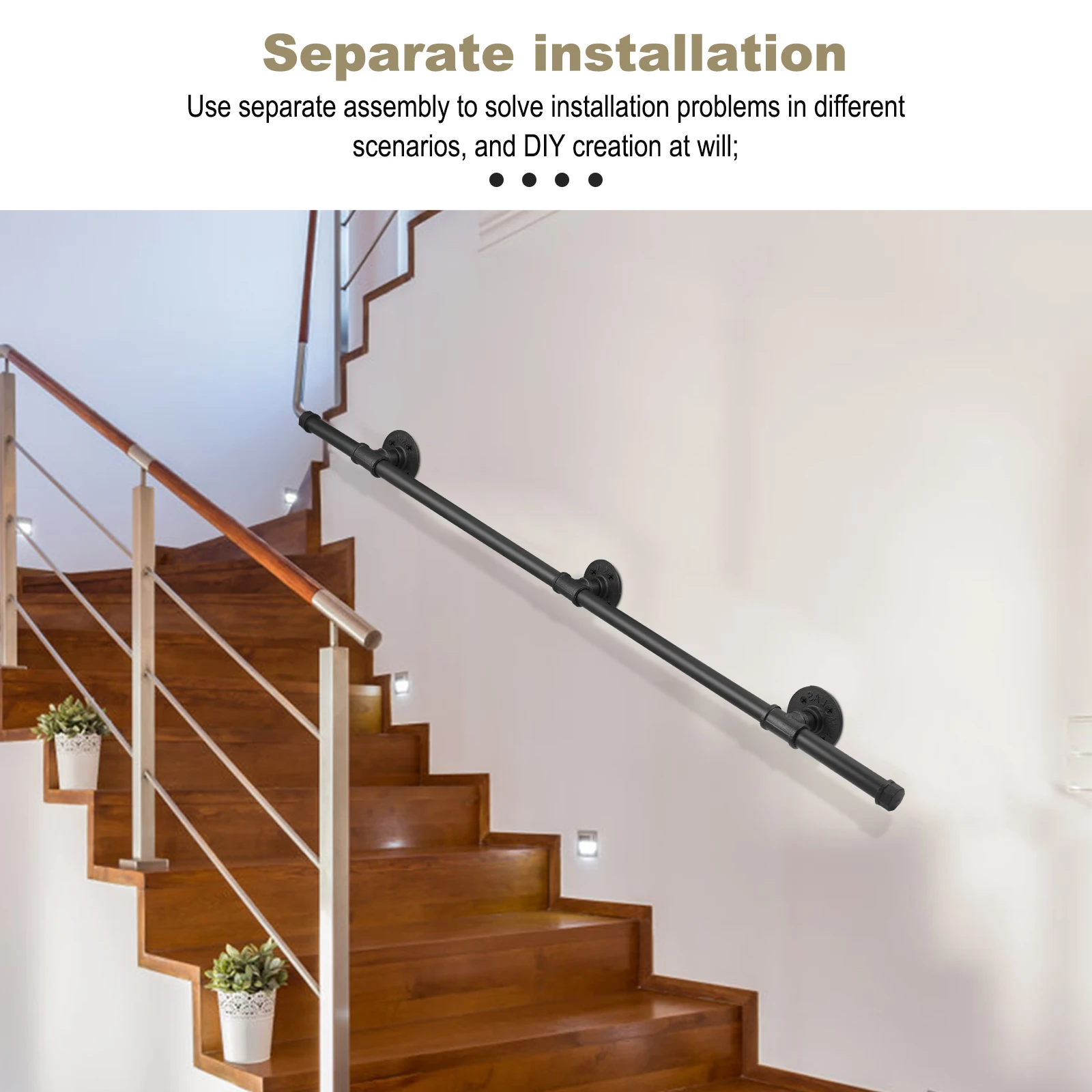 درابزين درج مضاد للانزلاق من الحديد المطاوع ، أنبوب مياه منزلي بسيط ، جدار داخلي مائل ، سلم متحرك لكبار السن ، تجارة #3