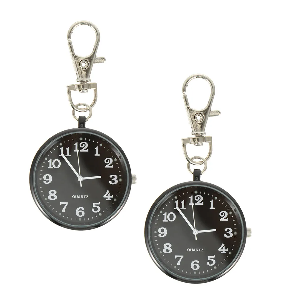 2Pcs Large Dial Hanging Digital Quartz Pocket Watch Keychain Watch for Nurses Students Elderly Convenient Chest Wear Gift