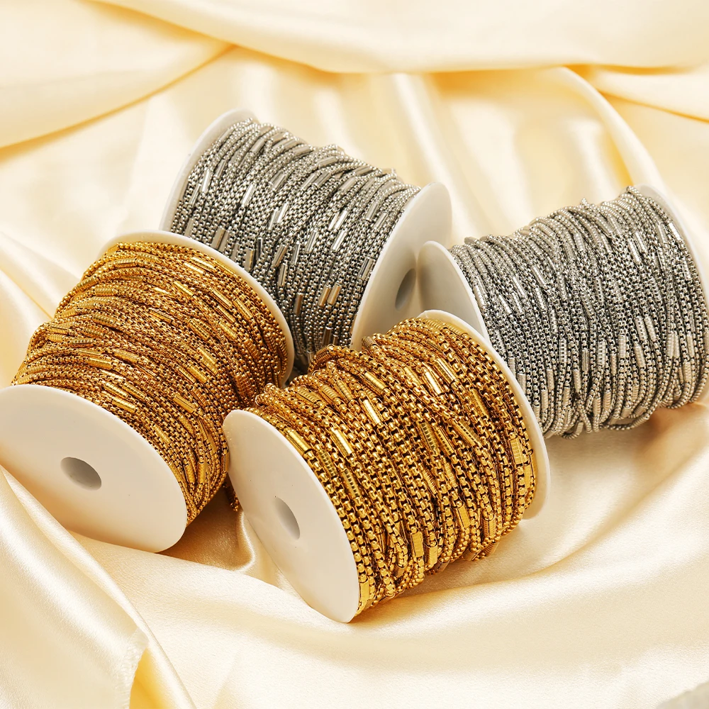 1 Meter Gold Plated Stainless Steel Square Bead Clamp Tube Chains Bulk for DIY Fashion Jewelry Making Necklace Bracelet Findings view 3