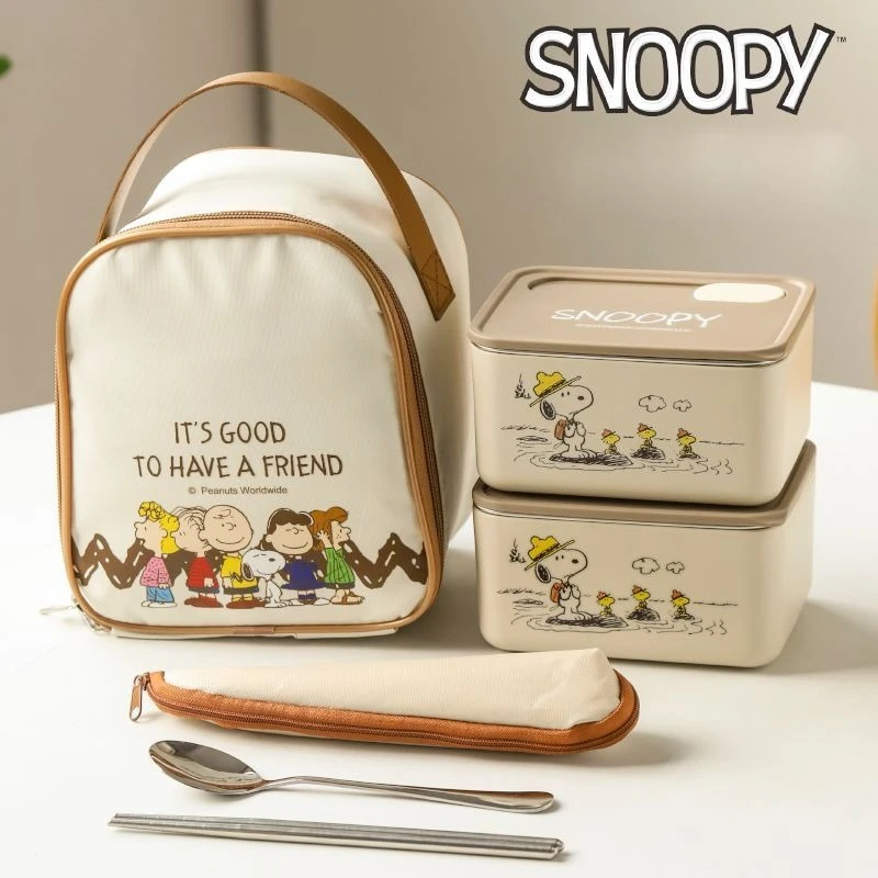 

Двухслойный изоляционный ланч-бокс с рисунком Снупи, студенческий офисный работник, большая вместимость, милый ланч-бокс в стиле каваи, подарок на праздник