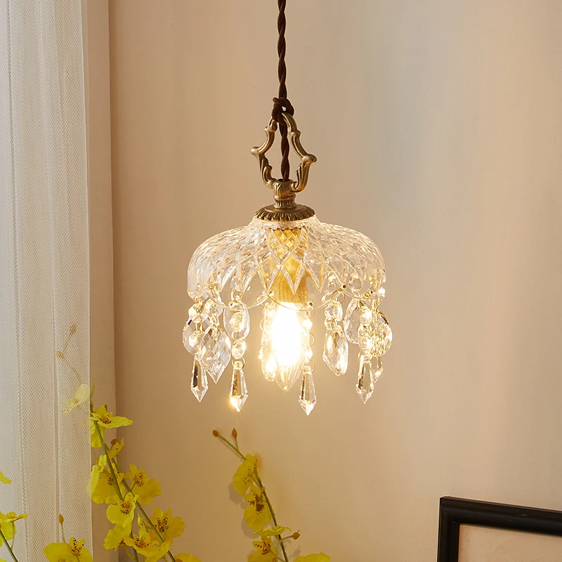 American-style Led Crystal Chandelier Bedroom Bedside Dining Room Dining Table Coffee Shop Retro Pendant Lamp Indoor Room Decor