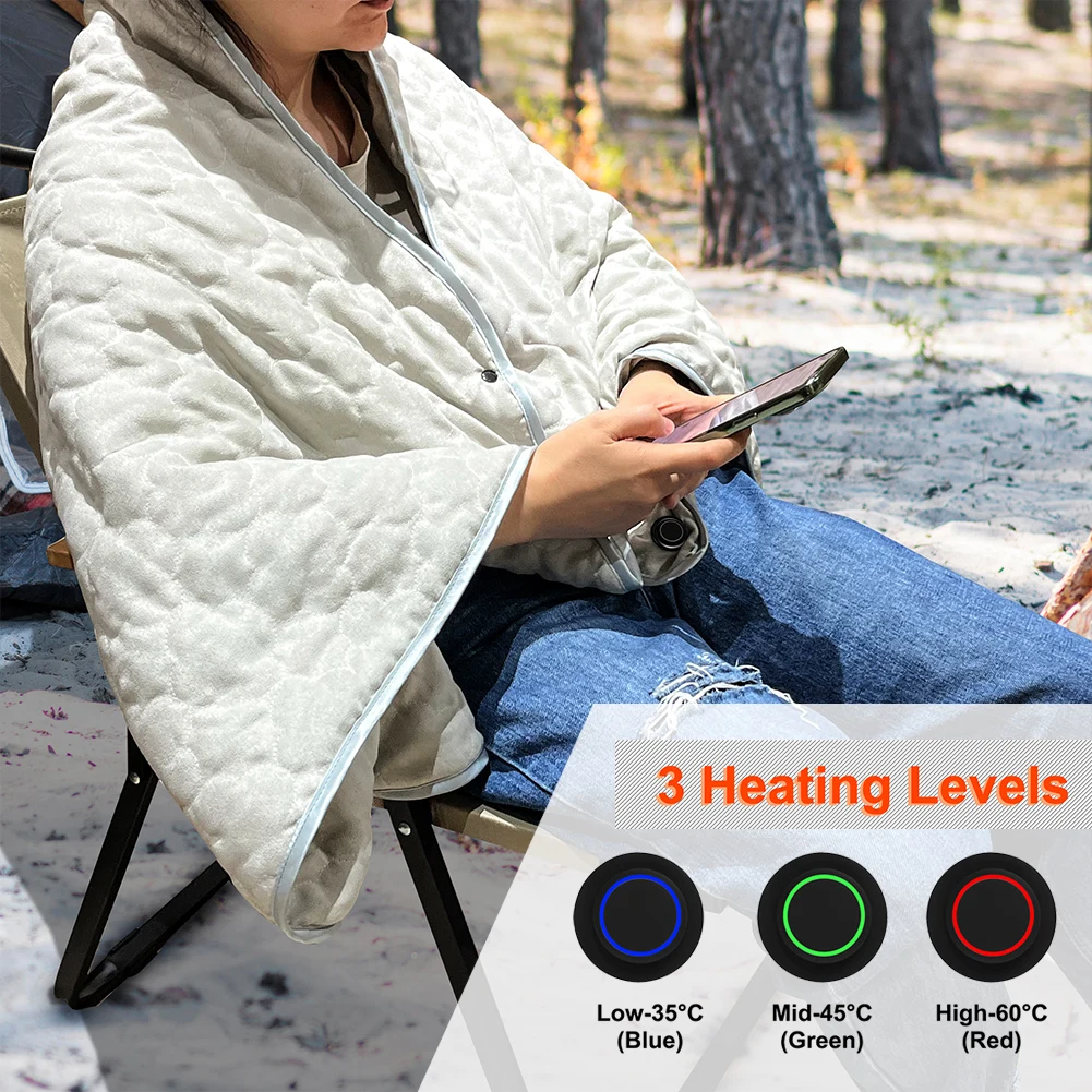 

USB Heated Shawl Wearable Heated Poncho Throw 3 Heating Level Portable Poncho Wrap Soft Heated Throw Blanket for Home Office