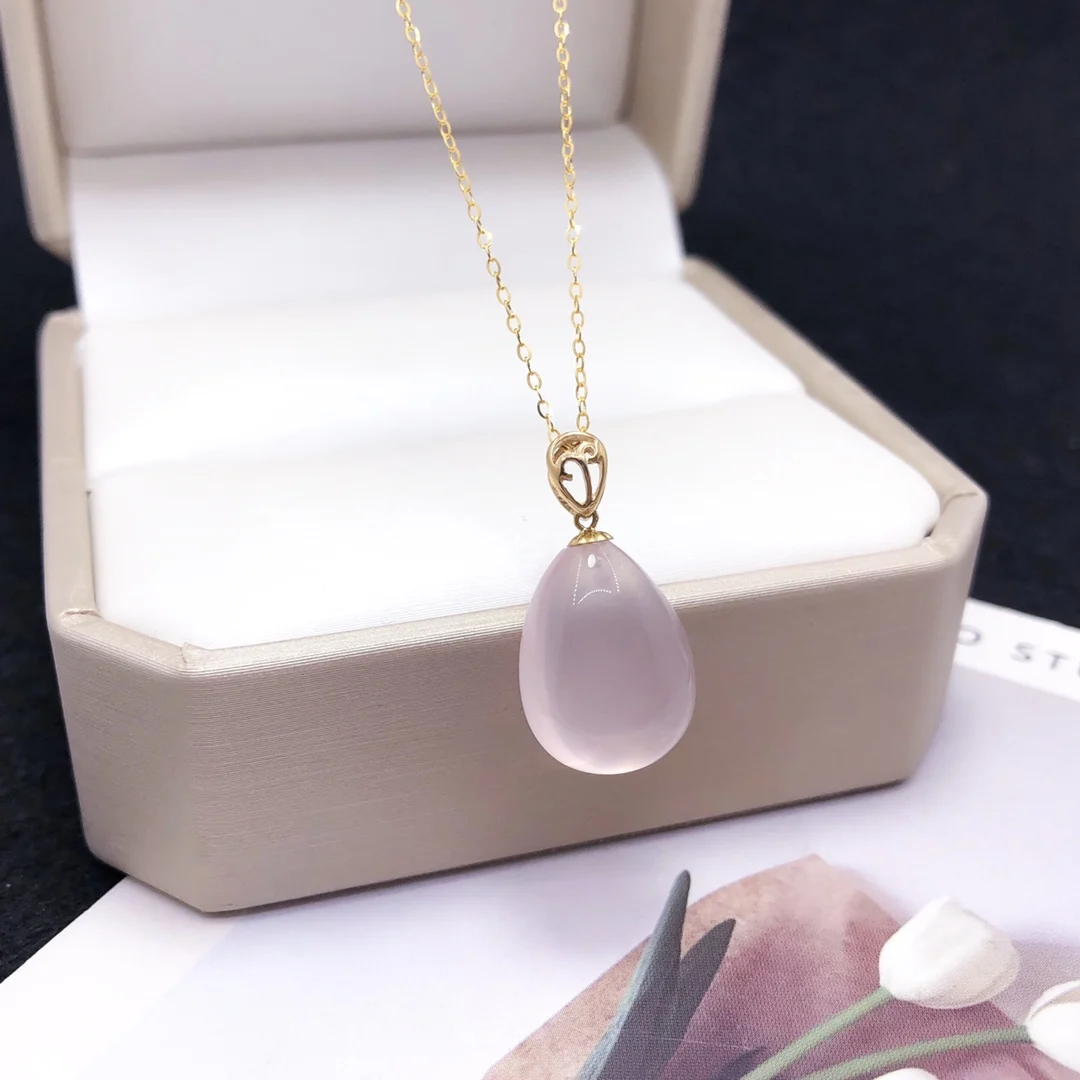 SHILOVEM 18k yellow gold natural ROSE QUARTZ Pendants  classic wholesale Fine women gift party new 12*16mm yzz12168898fj