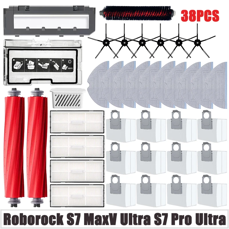 Accesorios para Robot aspirador Roborock S7 Maxv Ultra S7 Pro Ultra, Cepillo Lateral principal, filtro HEPA, almohadilla de fregona, piezas de bolsa de polvo, accesorios