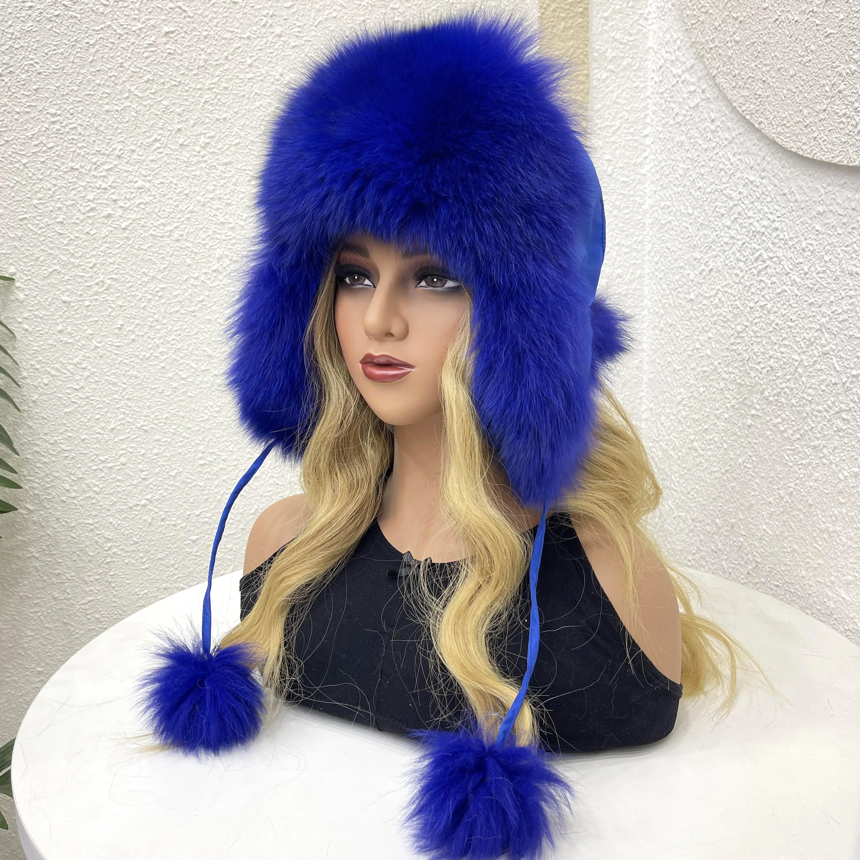 Hot Sale 100% natural Fox Fur Hat Women Cap Thick Fur Cap Winter Warm Hat Female Fashion For Women Hat With Earmuffs Hat