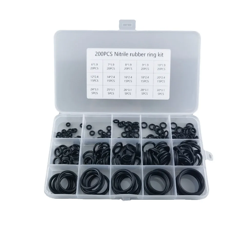 200pcs Rubber O Rings Kit 15 Size Universal O-Ring Assortment Set for Automotive Faucet Pressure Washers Plumbing Sealing Repair