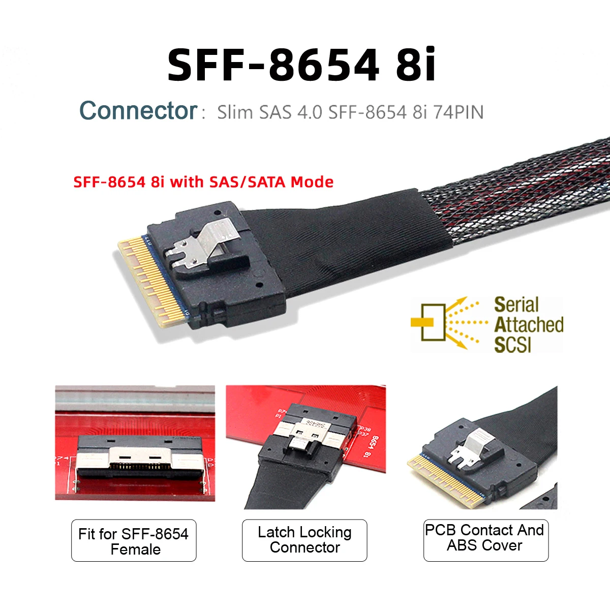 CableCC Slimline SAS 4.0 SFF-8654 8i 74pin Host Raid to 8 SATA 7pin Target Hard Disk Fanout Raid Cable 1-to-8 Splitter