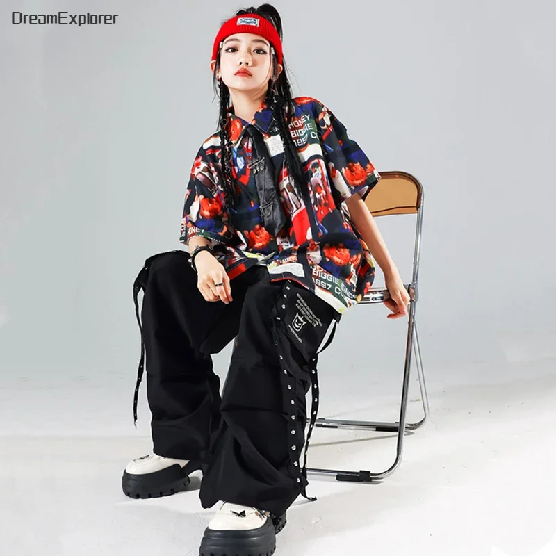 Boys Hip Hop Vest Retro Shirt Cargo Pants Girls Street Dance Shorts Clothes Sets Kids Jazz K-pop Costumes Children Streetwear