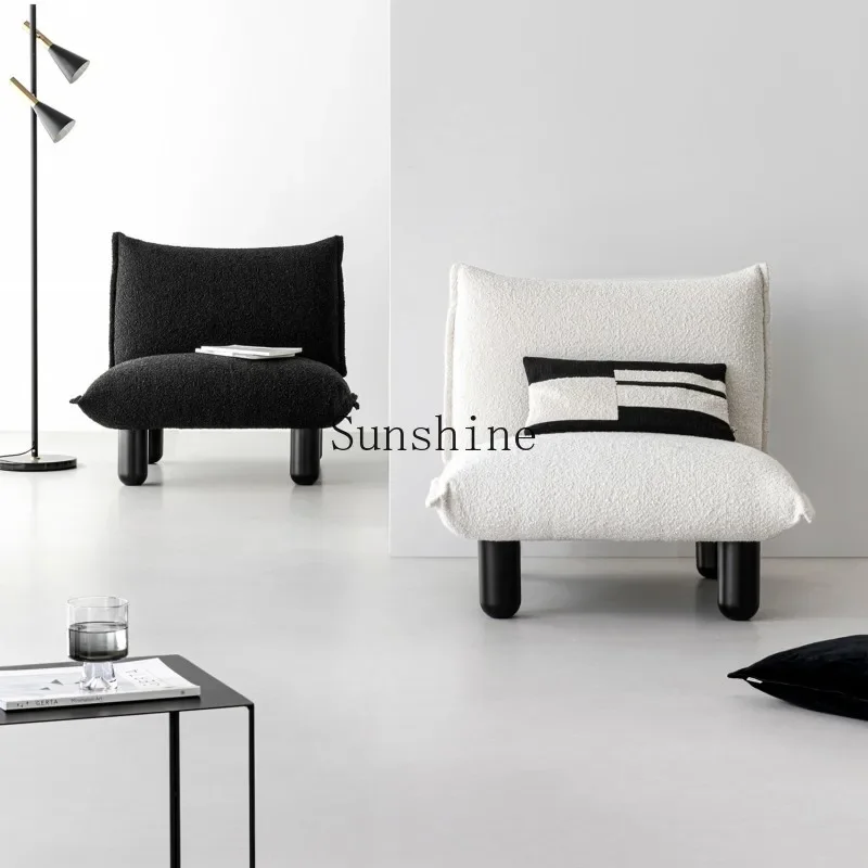 

Black leather single sofa solid wood simple and cute white fabric sofa