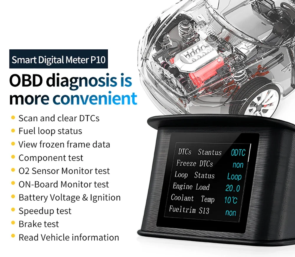 Neues OBD2 - P10 Pro Auto-LCD-Messgerät Smart Auto Digital Head Up Display mit 12 Hauptfunktionen Alnrm-System für Auto – Detail 18