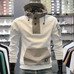 Spring Autumn New Fashion Solid Hoodies Long Sleeve Men's Clothing Lacing Casual Loose All-match Simplicity Button Korean Tops