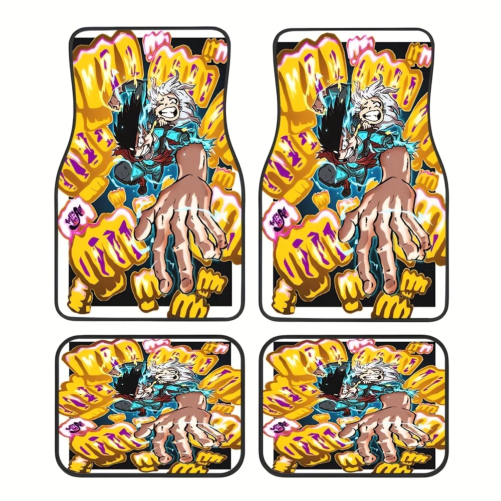 4pcs, Japanese Manga Cartoon Style Pattern Car Rubber Mats, Universal Anti-Slip Carpets, Easy To Clean, Pet-Friendly Car Interio